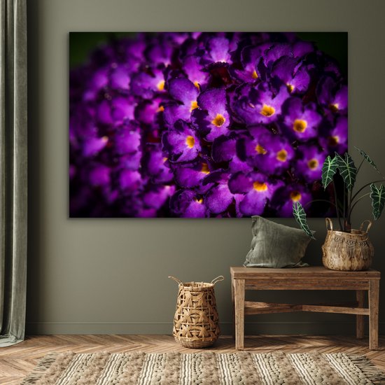 Aluminium schilderij 180x120 cm - Wanddecoratie metaal - Verlichte vlinderstruik bloemen - Metalen muurdecoratie woonkamer - Decoratie industrieel - Foto op dibond - Industriële accessoires slaapkamer