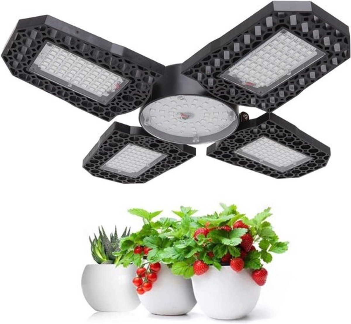 Plantengroeilicht met Roodblauw Spectrum - Plantenverlichting - Opvouwbaar - 150W - 4 Lampbladen - 240 LED-kralen - 360 Graden Warmteafvoer - Voor Kamerplanten - E27-lampvoet.