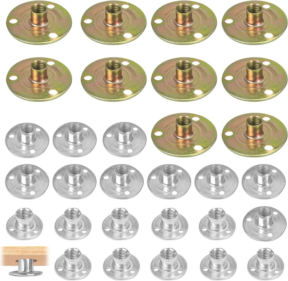 30 Stuks T Nuts M8 x 22/27/37 voor Meubelmontage, Gegalvaniseerd Staal, Ideaal voor Houtverbindingen en Meubelaccessoires