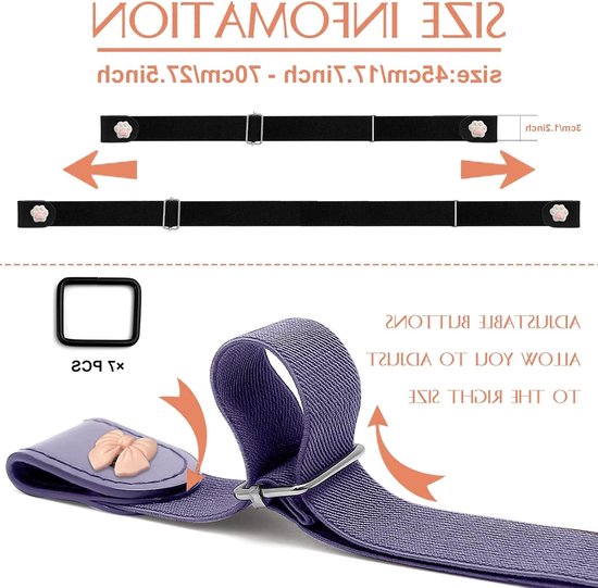 Set van 7 elastische riemen zonder gesp voor kinderen en volwassenen, onzichtbare riem voor jeans, broeken en jurken, diverse kleuren zoals wit, beige, roze, groen, geel en paars — afbeelding 5