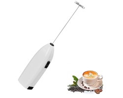 Elektrische Melkopschuimer - Melk Opschuimer Handmatig - Koffie Mini Mixer - Handige Melkschuimer - Op Batterijen - Zonder Stekker - Handig op de Camping - Voor het koffiezetapparaat thuis, in de hotelkeuken - Wit