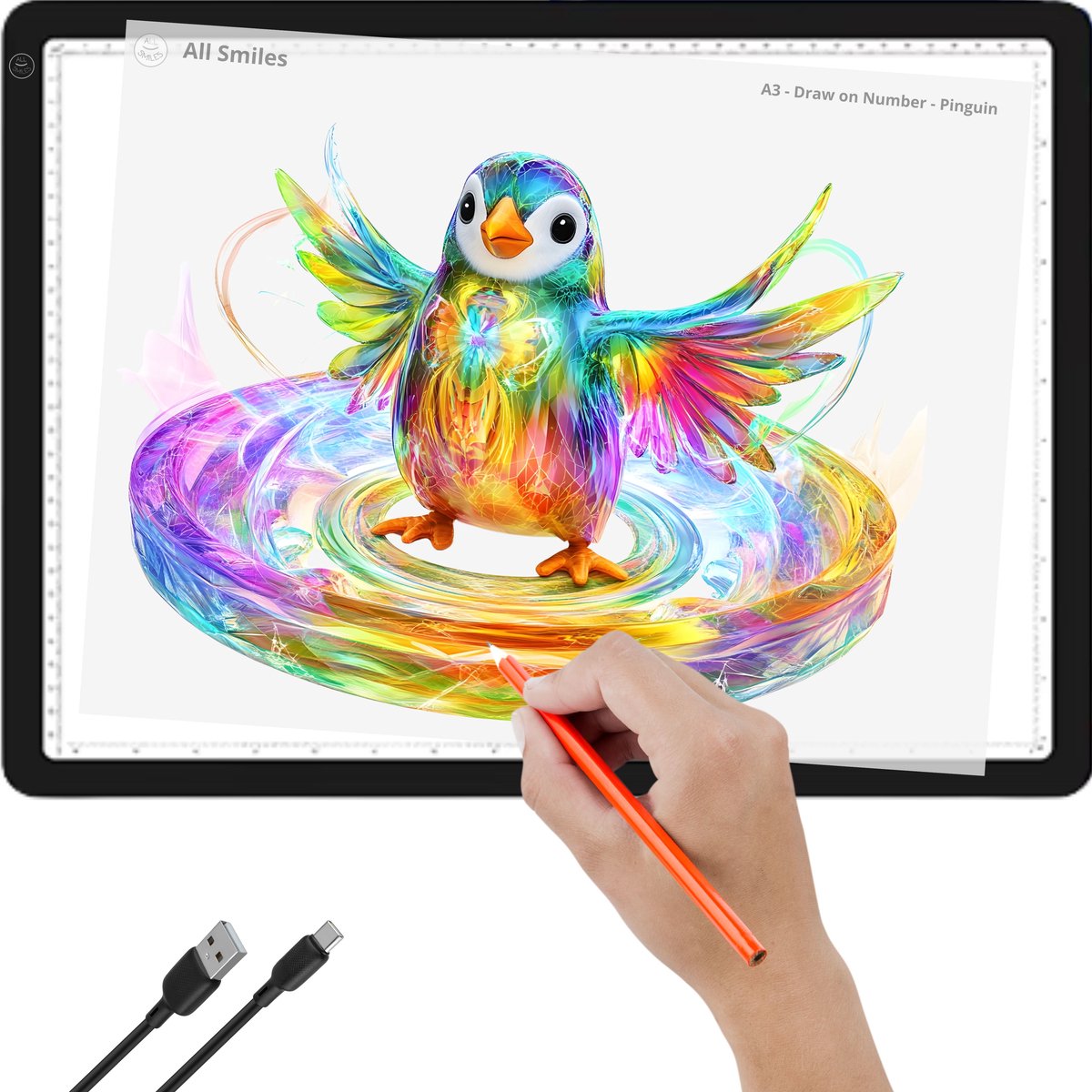 Lightpad A3 Diamond painting volwassenen - Lichtbak voor tekenen met Liniaal voor kinderen - All Smiles lichttafel 2026 model met 3 standen - diamond painting accessoires