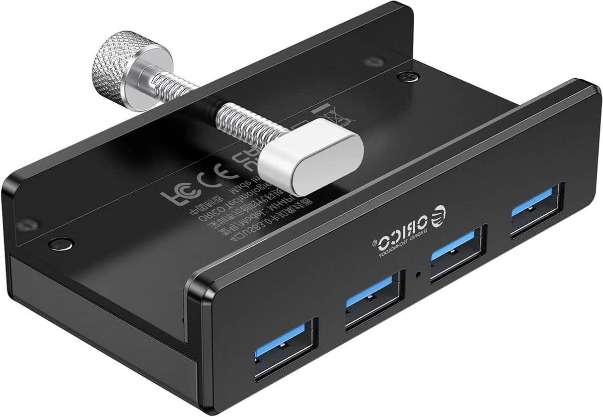 4-Port USB 3.0 Hub met 5Gbps Snelheid, Mini Aluminium Data Hub met 150cm Kabel voor Monitoren en Bureaugebruik, Zwart
