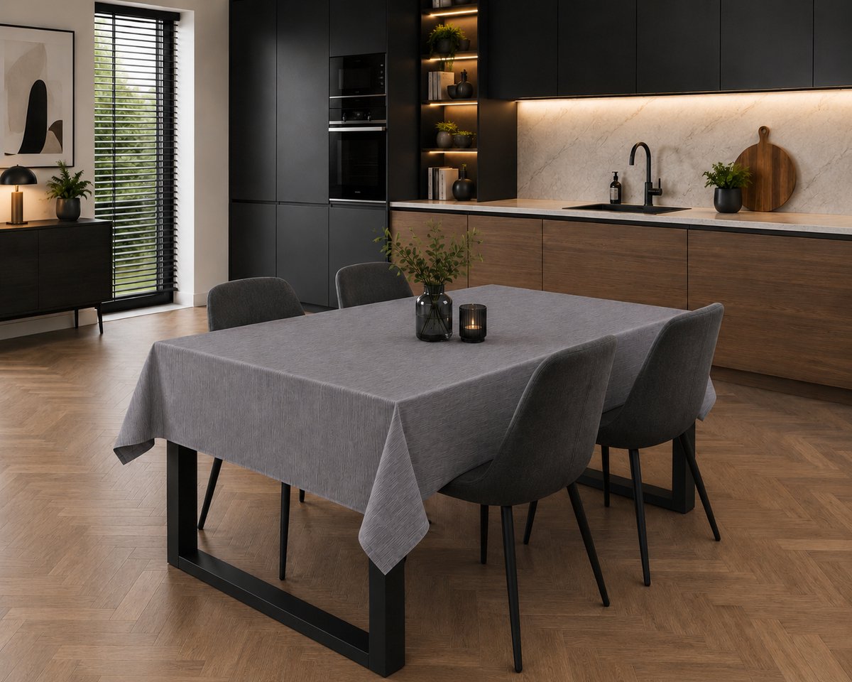 Unique Living Tafelzeil - Linnenlook - 140x200 cm - Antraciet - Vinyl - Waterdicht