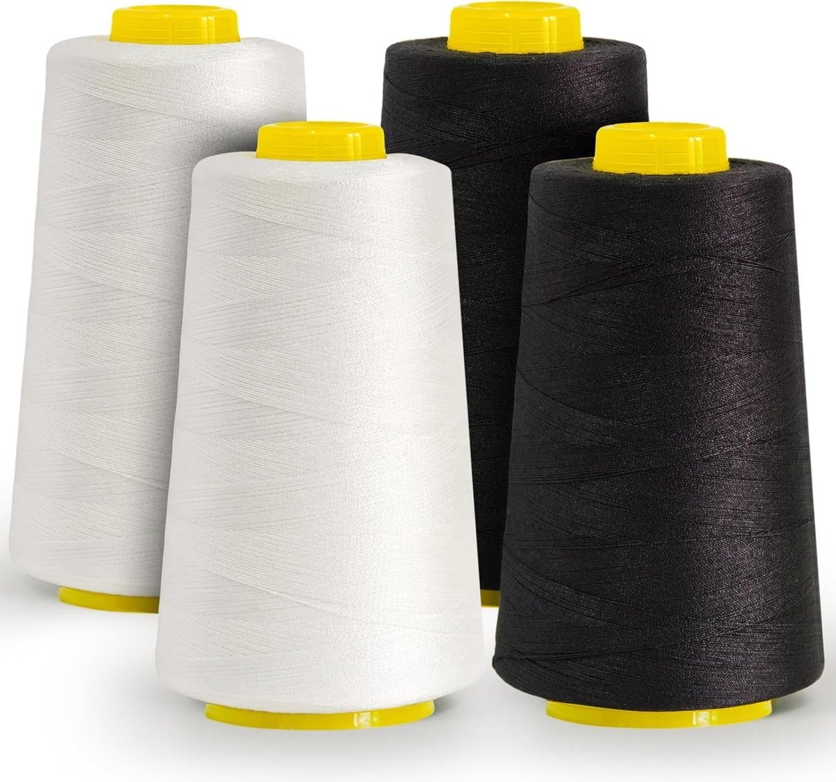 Daity 4-pack – Multifunctionele naaigarenklosjes (elk 3.000 yards) – Polyestergaren – Geschikt voor algemeen naaiwerk, quilten, lockmachines, overlocken en handborduren – Zwart & Wit