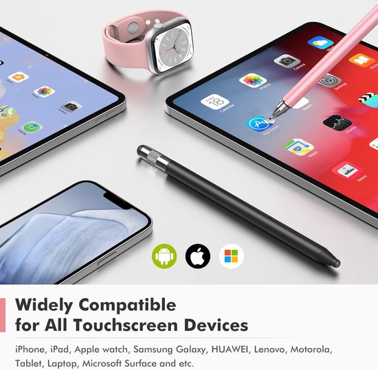 Daity 3-in-1 Touchscreen-stylus - Zeer gevoelige en uiterst precieze capacitieve stylus, compatibel met Apple iPad, iPhone, diverse tablets, Samsung Galaxy en alle universele touchscreen-apparaten (2-pack - Zwart/Roségoud) van daity — afbeelding 3