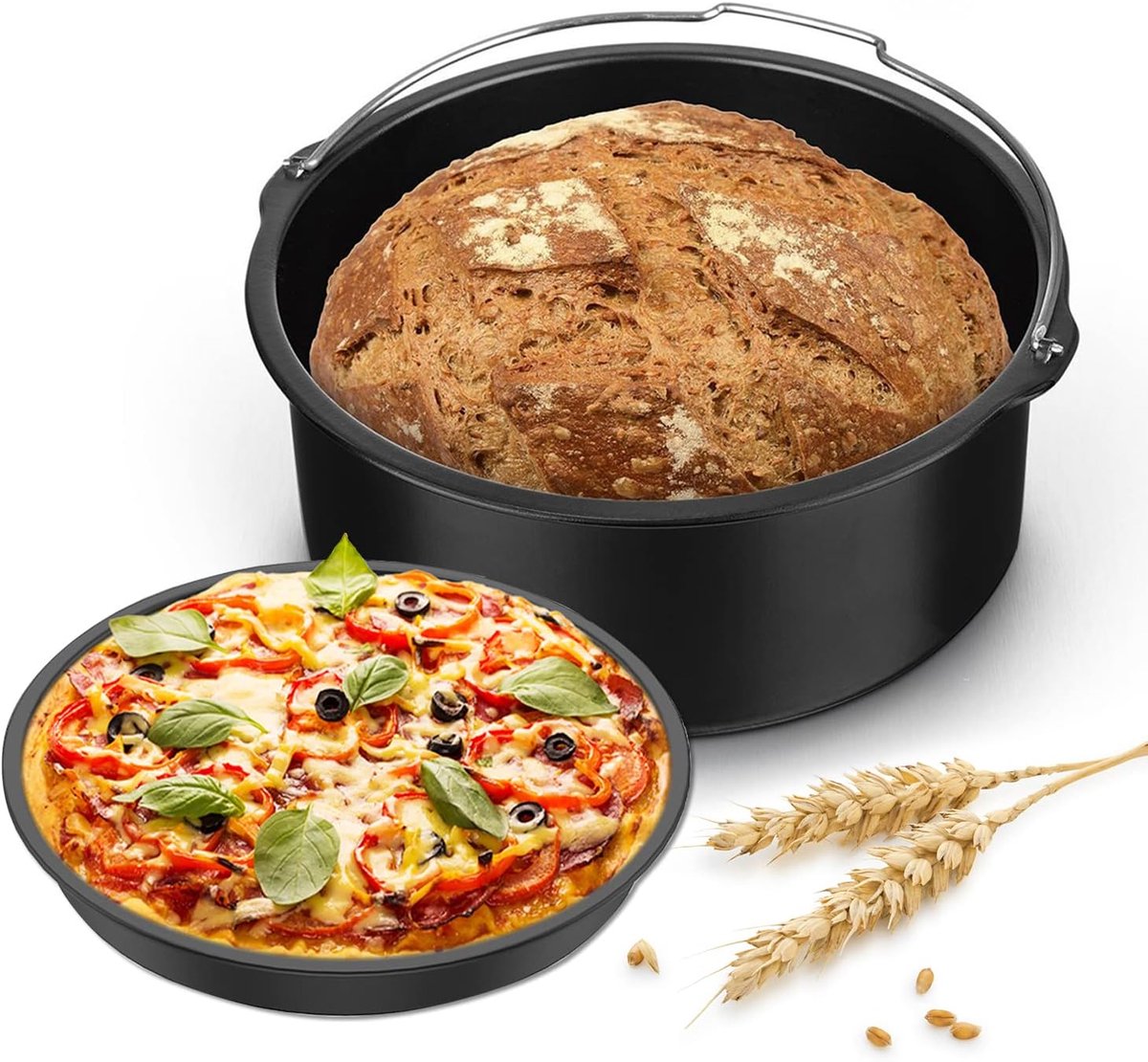 2 stuks Airfryer Accessoires Huishoudelijke Taart Vat en Bakvorm Anti-aanbak Friteuse Accessoires Set Incl. Pizza Pan(8Inch)