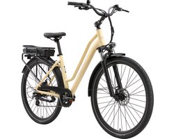 Urban7 Elektrische Fiets – 468.8Wh Accu – Actieradius tot 70 km – 27.5×2.0 Inch Banden – Aluminium Verende Voorvork – Shimano RD-M310 Versnellingssysteem – Mechanische Schijfremmen – Stadsfiets – Max. Belastbaar 120 kg – Beige