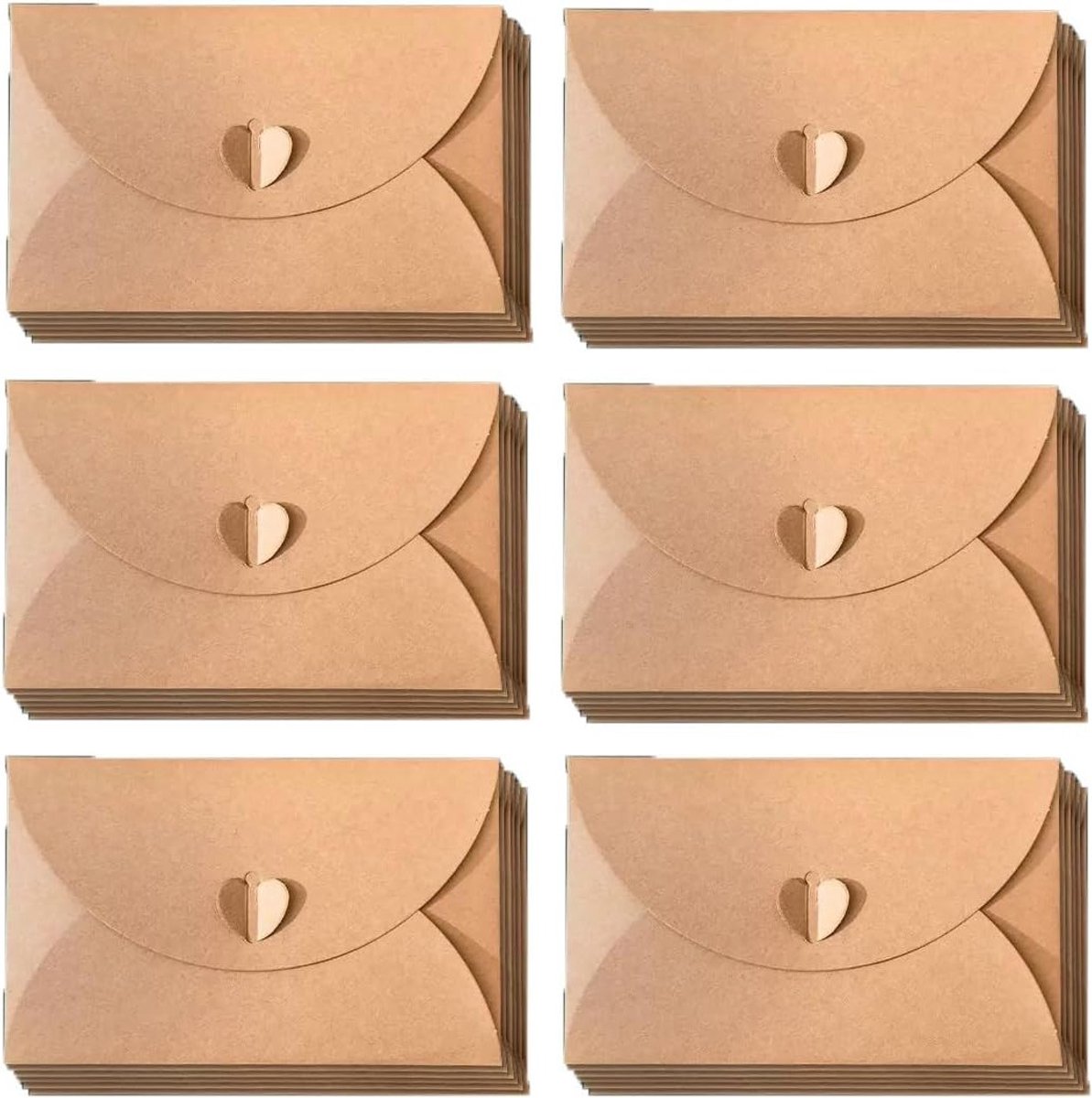 Vintage Mini Kraft Enveloppen met Hartsluiting - 100 Stuks, 6 x 10 cm, Perfect voor Uitnodigingen, Bedankkaarten en Feestdecoratie
