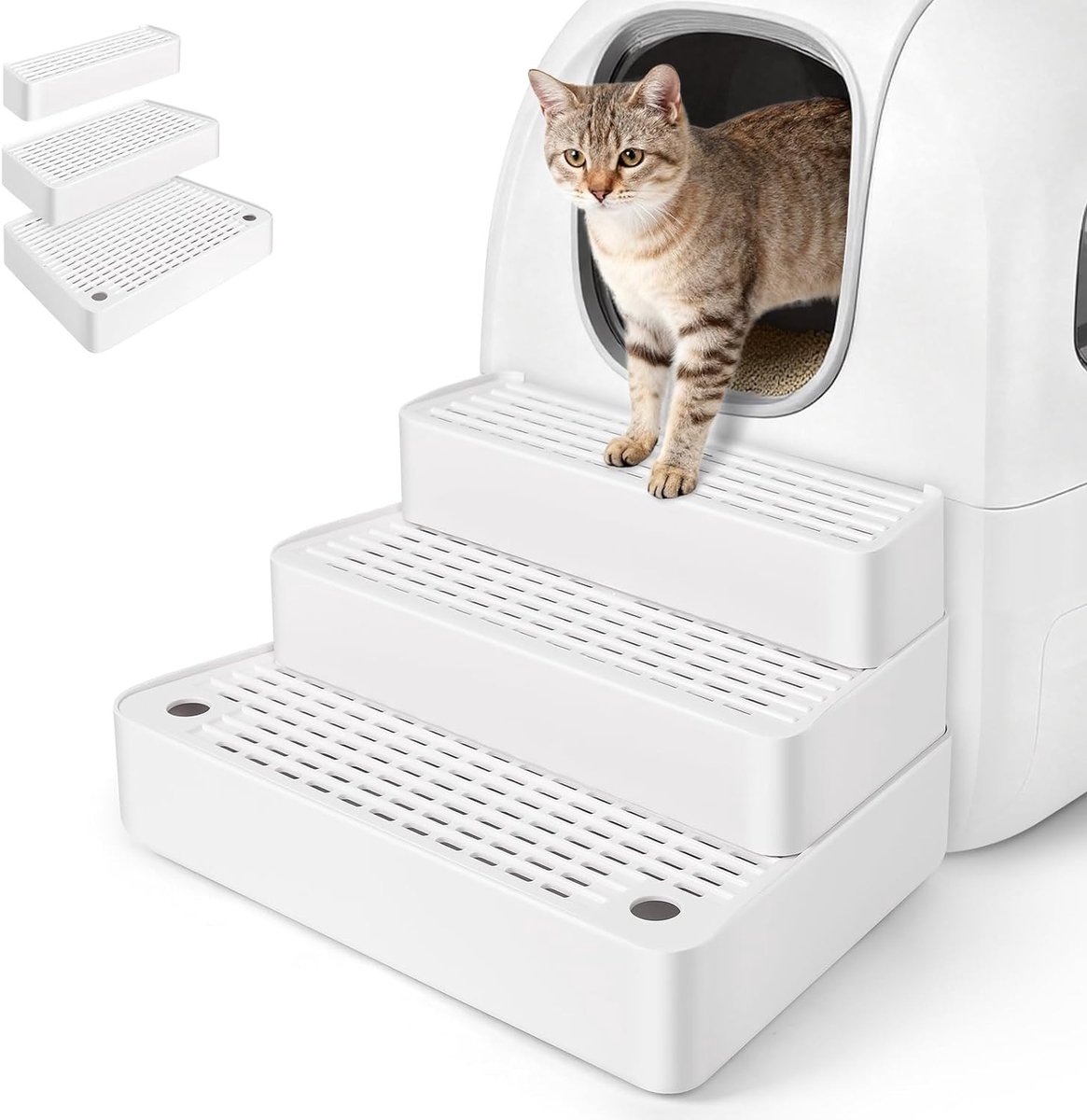 Verstelbare kattenladder met 3 niveaus, filterfunctie en automatische kattenbak, ideaal voor kittens en oudere katten
