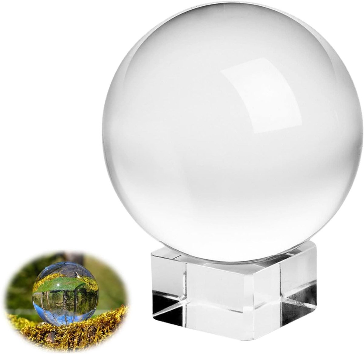 Helder glazen kristallen bol van 80 mm met ronde houten standaard voor fotografie, waarzegger en cadeau voor hobbyfotografen