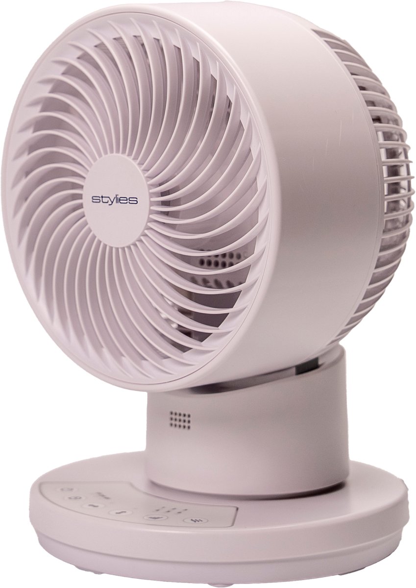 STYLIES Tari 3D Tafelventilator – Stil (30 dB) – 6 Snelheden – Met Afstandsbediening & Timer – Compact – Wit