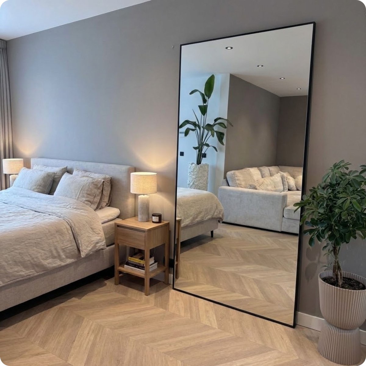 Staande Spiegel Rechthoek 180x100cm – Grote Vloerspiegel & Passpiegel – Inclusief Zwart Frame – Slaapkamer, Hal & Woonkamer