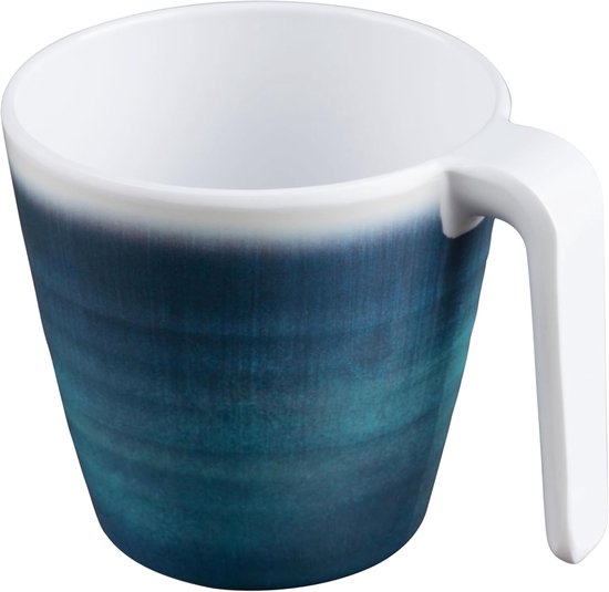Melamine Mokken Set - Aardewerk Look Bekers - Kampeer Servies - Stapelbaar BPA-vrij - 350 ml Inhoud - Blauw — afbeelding 3