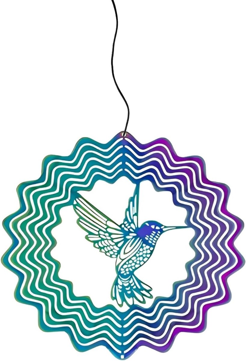3D Wind Spinner voor Tuin en Balkon, Roestvrijstalen Kleurige Vogel Decoratie, 100 x 100 mm, Tuindecoratie en Buitenaccessoire