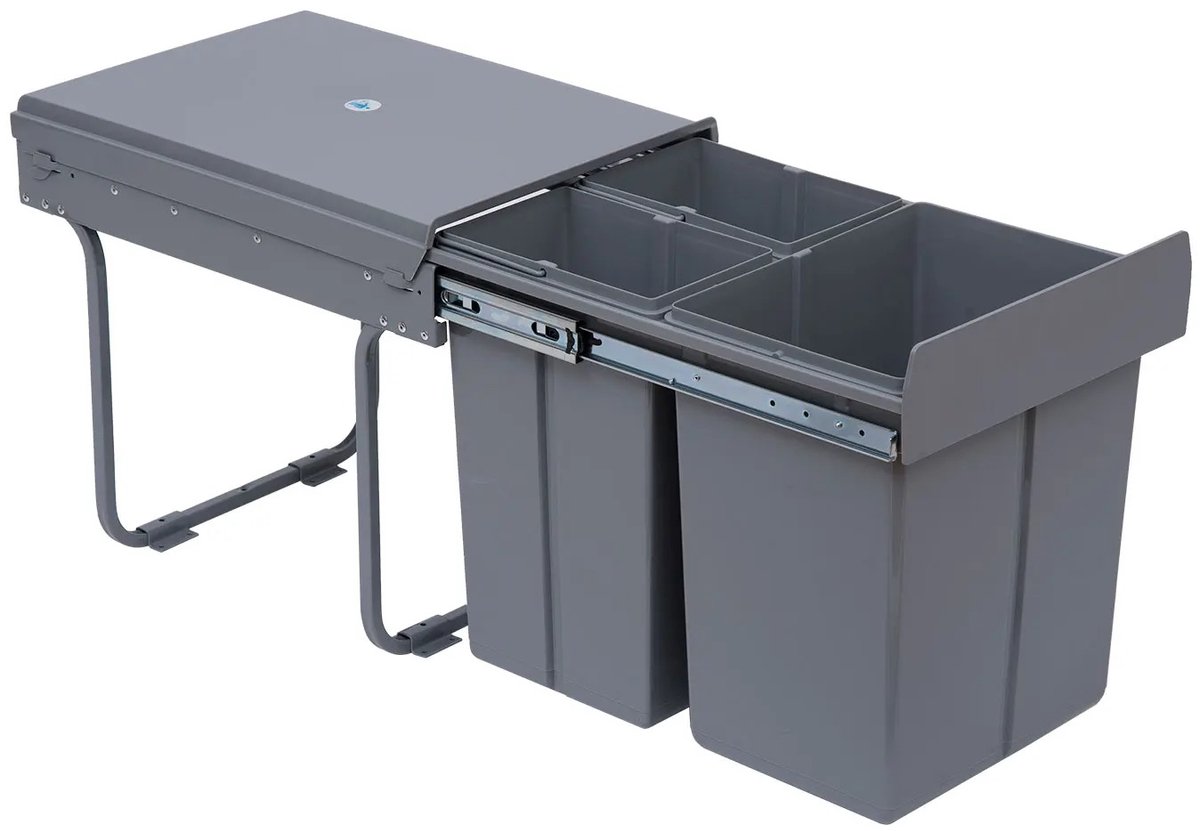 Roossentials keuken vuilnisbak - Keukenprullenbak - Recyclingbak - Afvalcontainer - Met drie recyclingcontainers - Grijs