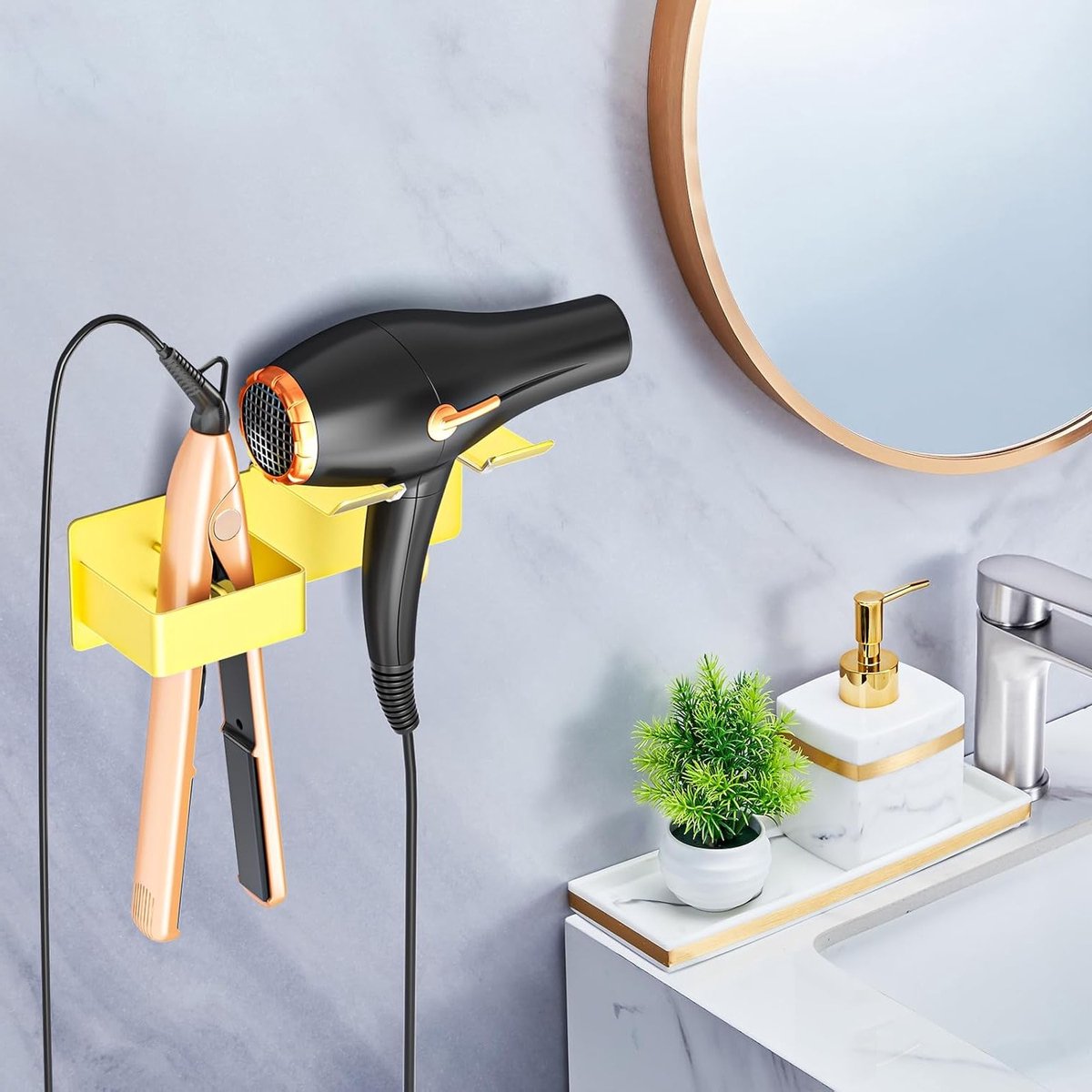 Muurbevestiging voor Föhn en Haarstyler - Roestvrijstalen Zelfklevende Houder voor Badkamer en Slaapkamer - Geen Boren Nodig, Ruimtebesparend en Stijlvol Design