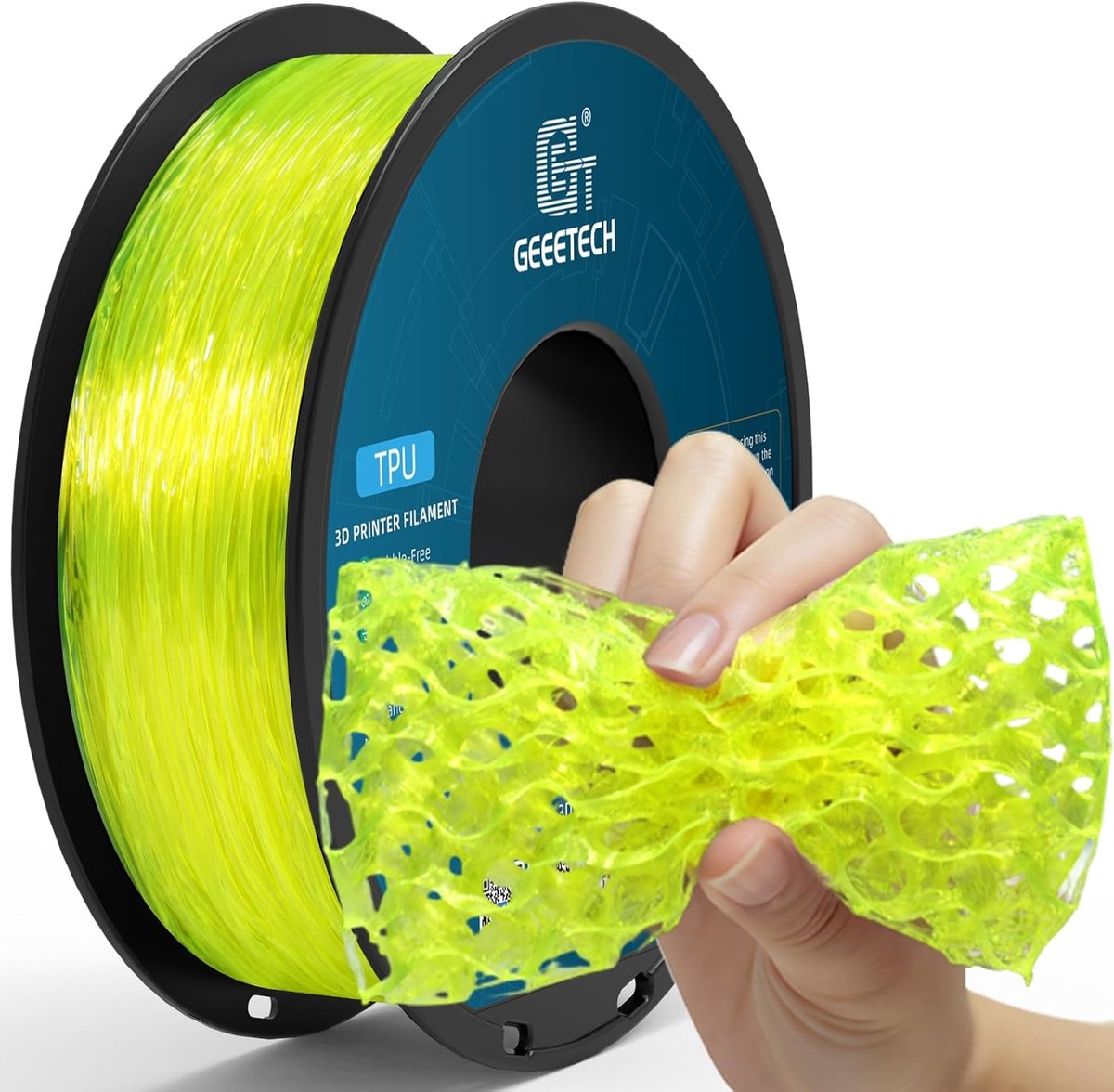 TPU filament spoel - Flexibel printmateriaal - 3D printen thuis - TPU 95A hardheid - 1 kg - Transparant geel