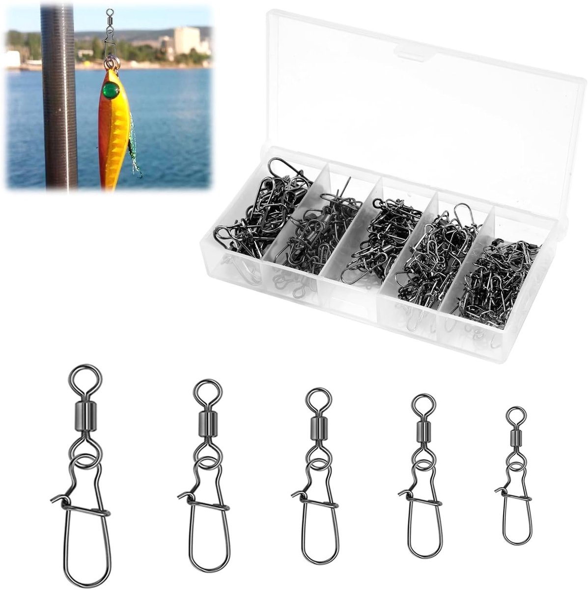 Verstelbare RVS Vistuigen met Carabiner - 100 Stuks, Ideaal voor Forelvissen en Hengelsport Accessoires, Verkrijgbaar in 5 Maten (4# 6# 8# 10# 12#)