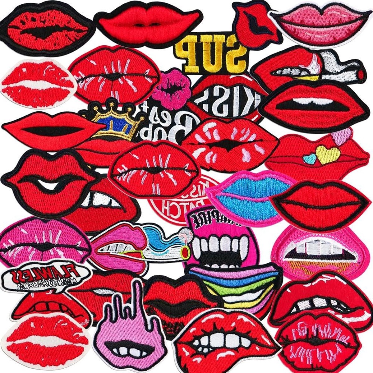 33 Stuks Strijkbare Lippen Patches, Geborduurde Patches voor Kleding, Tassen en Accessoires