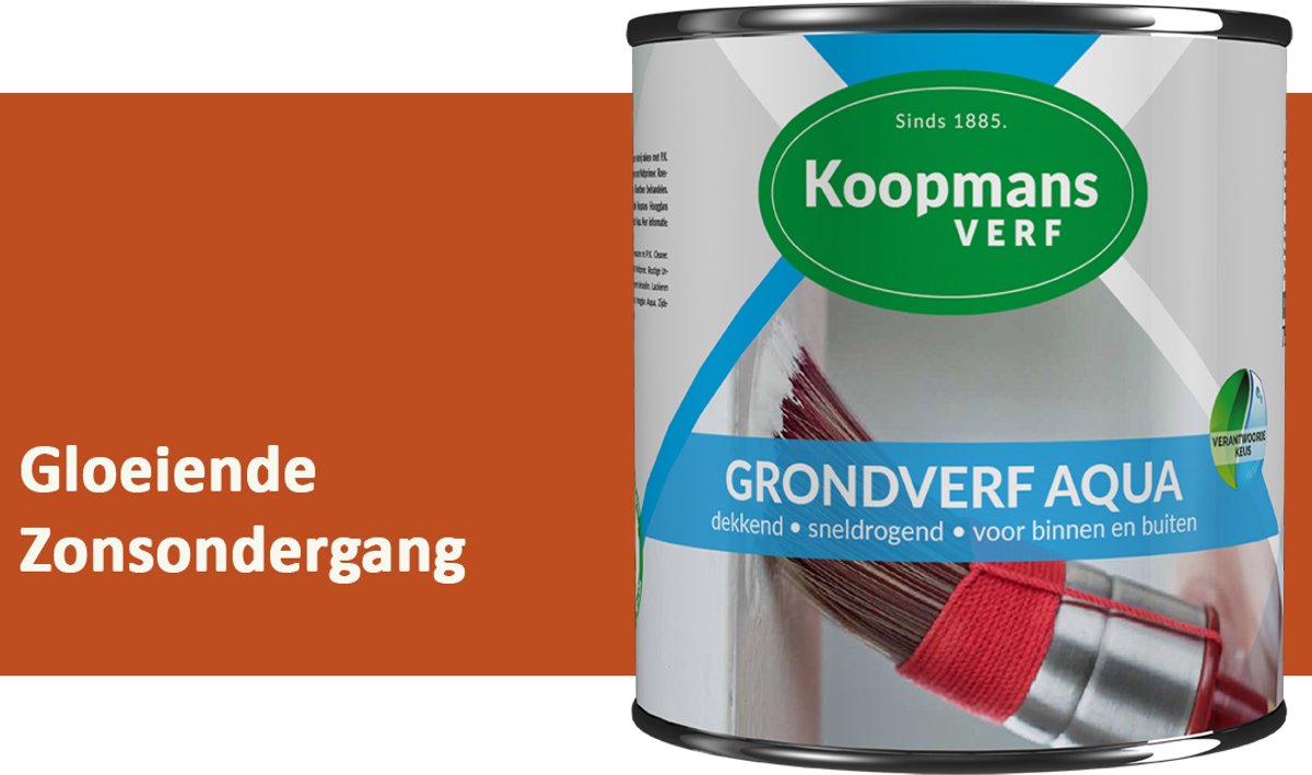Koopmans Grondverf Aqua – Watergedragen Biobased Grondverf voor Hout & Metaal – Binnen en Buiten – Gloeiende Zonsondergang – 750 ml