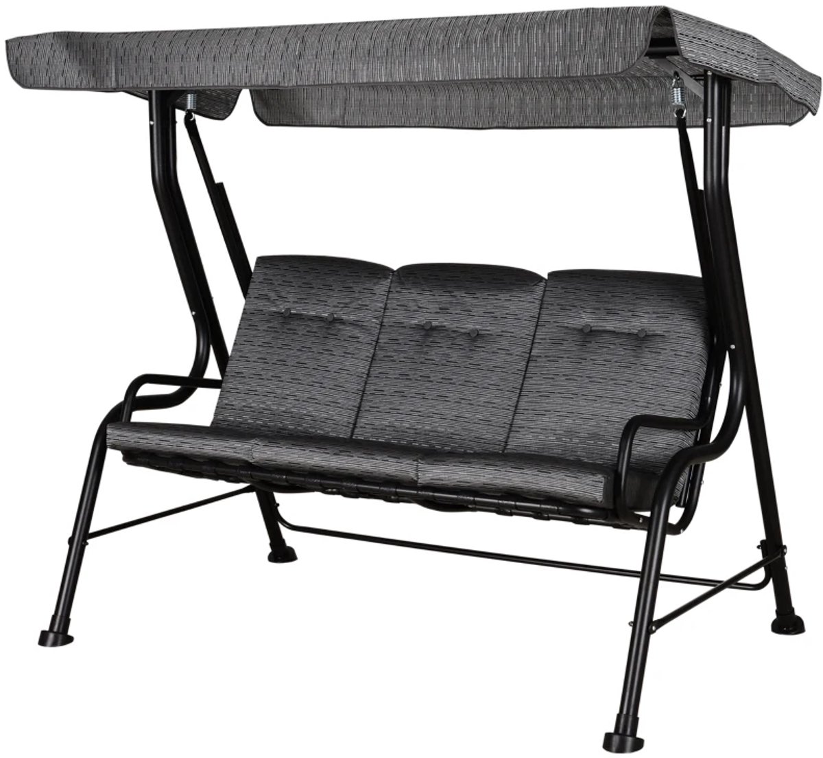 Hollywood Schommel - Schommelbank met Verstelbare Zonnedak & Kussens - 3-zits Tuinbank van Rotan - Tuinschommel 3 Personen - tot 270 kg - Tuinmeubelen - voor Tuin, Terras, Balkon - Texteline - Zwart