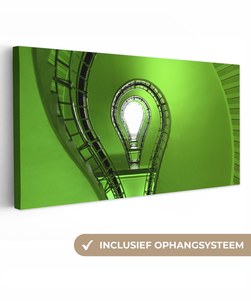 Canvas schilderij 160x80 cm - Wanddecoratie Gloeilamp in spiraalvormige trap - Muurdecorat