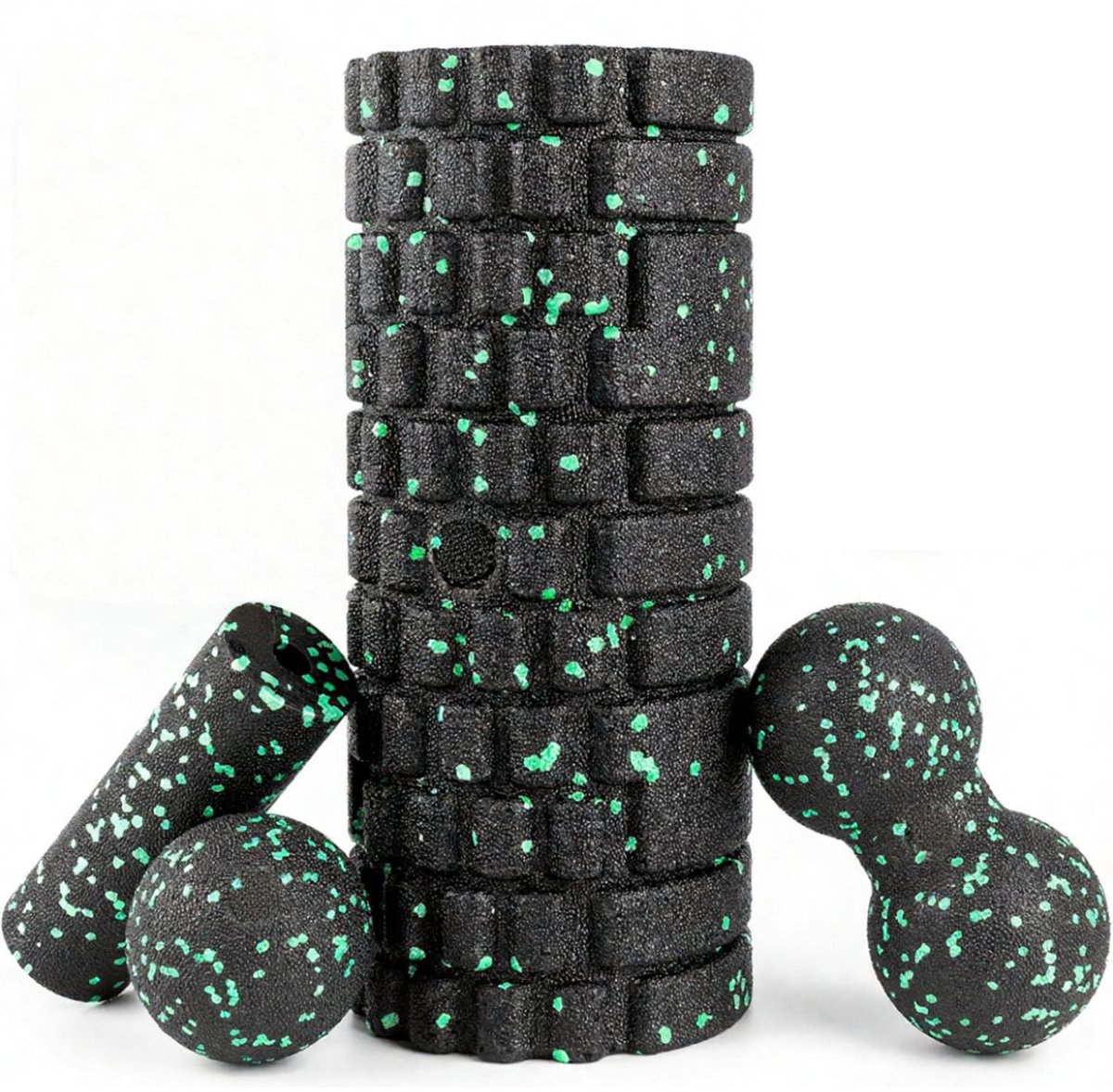 EPP Fascia Massage Set 4-in-1 – Peanut Ball & Massage Roller Set – Yoga Myofascial Release Set – Black & Green
