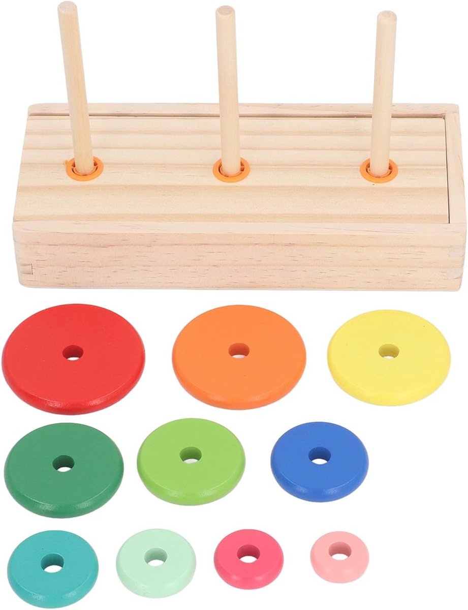 Houten Puzzelspel - Logica Spel - Cognitieve Ontwikkeling - 10 Ringen Ontwerp - 23 x 11 x 5 cm