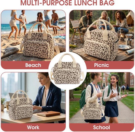 Namajunas - Koeltasje klein - Koeltas 12L - Lunchtas dames - Geïsoleerde tas van ribfluweel - Levensmiddelenecht PEVA-voering - 5-vaks tote bag met afneembare schouderriem - Schoudertas voor kantoor, werk, picknick - Stijlvol en duurzaam van Merkloos — afbeelding 3