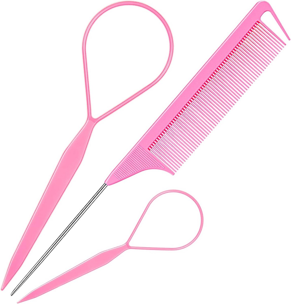 Haarstyling Set - Haarlus Vlechten - Snel Hairstyles Maken - 3 Delige Set - 25x8 cm - Roze
