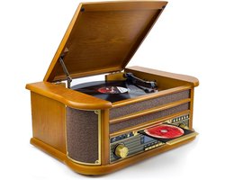 MIRA® Platine vinyle avec lecteur CD - Platine vinyle Rétro - Lecteur CD avec DAB+ et FM - Bluetooth inclus - Marron - 35cmx 51cm x 22cm