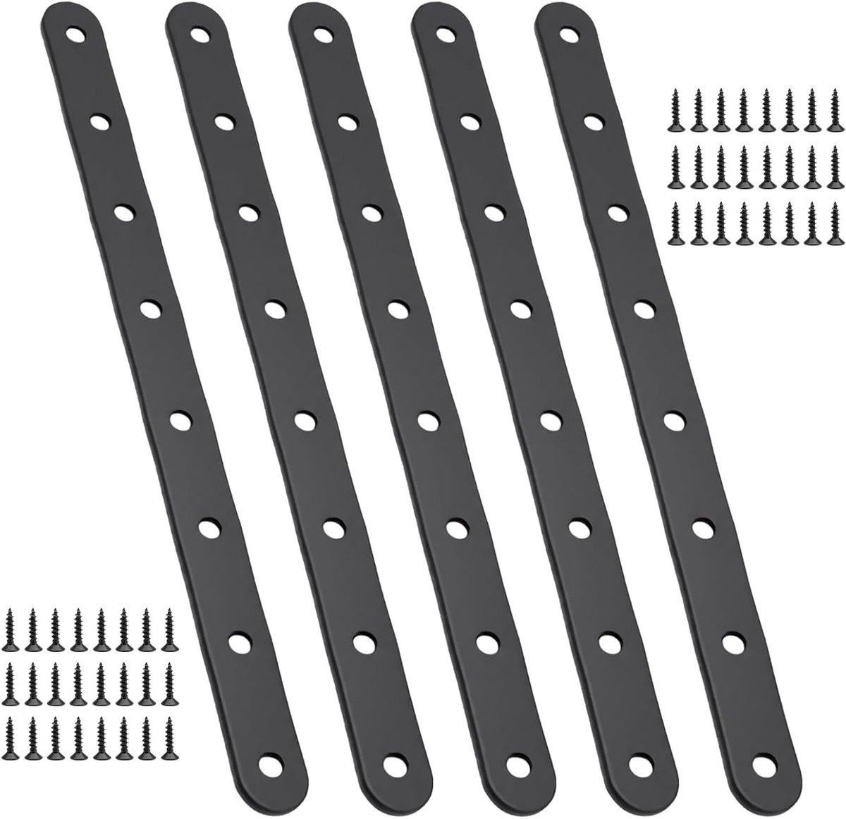 6-delige Zwarte Platte Verbinder voor Meubelverbindingen, Perforated Plaat van 244 x 19 x