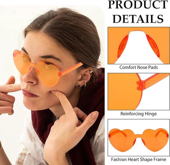 Zonnebrillen - Hartvormige zonnebrillen - Oranje zonnebrillen - Accessoire voor Koningsdag - Perfect voor Koningsdag, Carnaval en feestjes - 4 stuks - Oranje van Merkloos — afbeelding 4