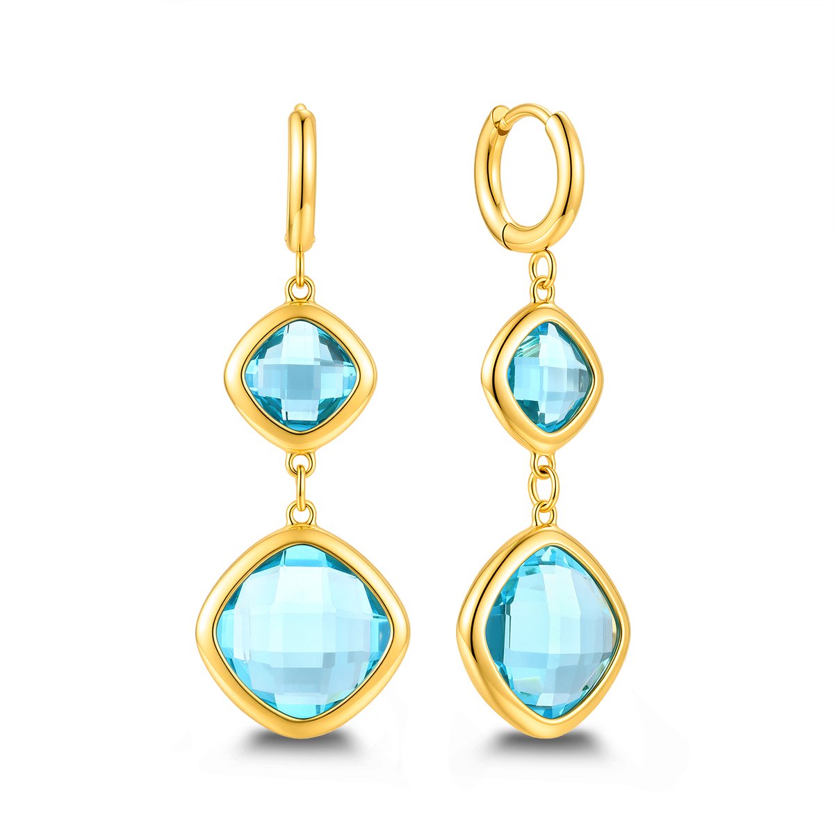 CO88 Collection - 8CE-70630 - Dames Oorbellen Blauw Glasstenen - Stainless Steel - Cadeau