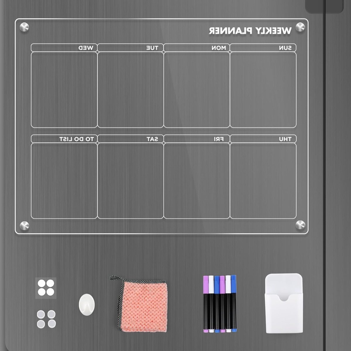 Magnetisch Drooguitwisbaar Maandplanner Bord voor de Koelkast, Transparant, 40 x 30 x 2.8 cm, Herbruikbare Organiser voor Gezinsplanning en Takenbeheer
