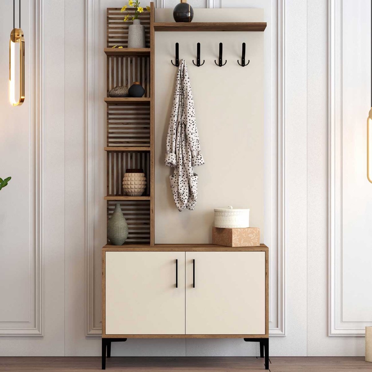 Garderobemeubel Viyana Melamine Walnoot Crème