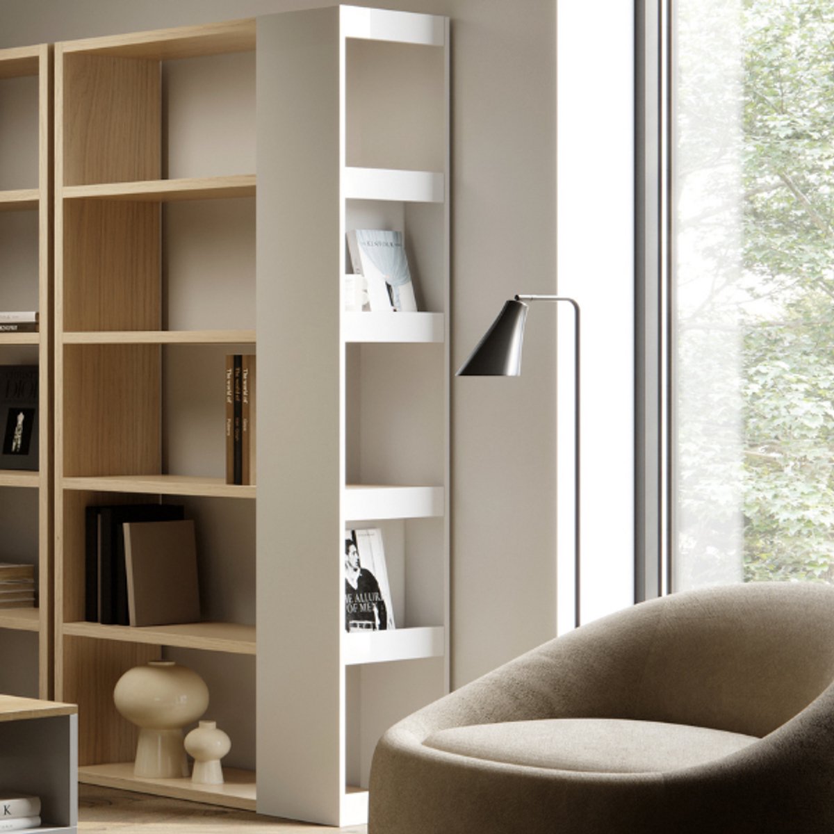 Boekenkast Ellana 7 Open Vakken-lichte Eik/wit