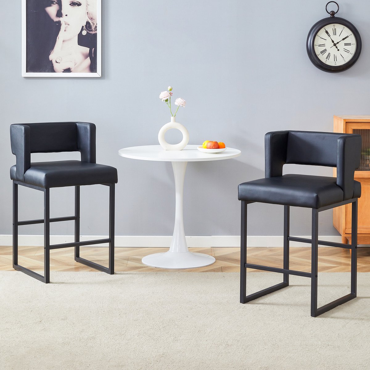 MIVRAY Barkruk Set Van 2 91,4 Cm - Comfortabele Gevoerde Zitting - Voor Keuken En Bar - Metaal En Kunstleer - Zwart