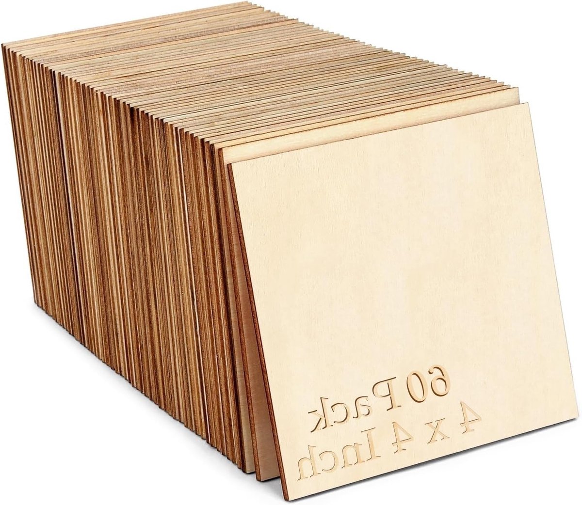 60 Stuks Onbehandelde Houten Platen 4"x4" Vierkante Blanko Houten Schijven voor Knutselen, Schilderen en Pyrografie