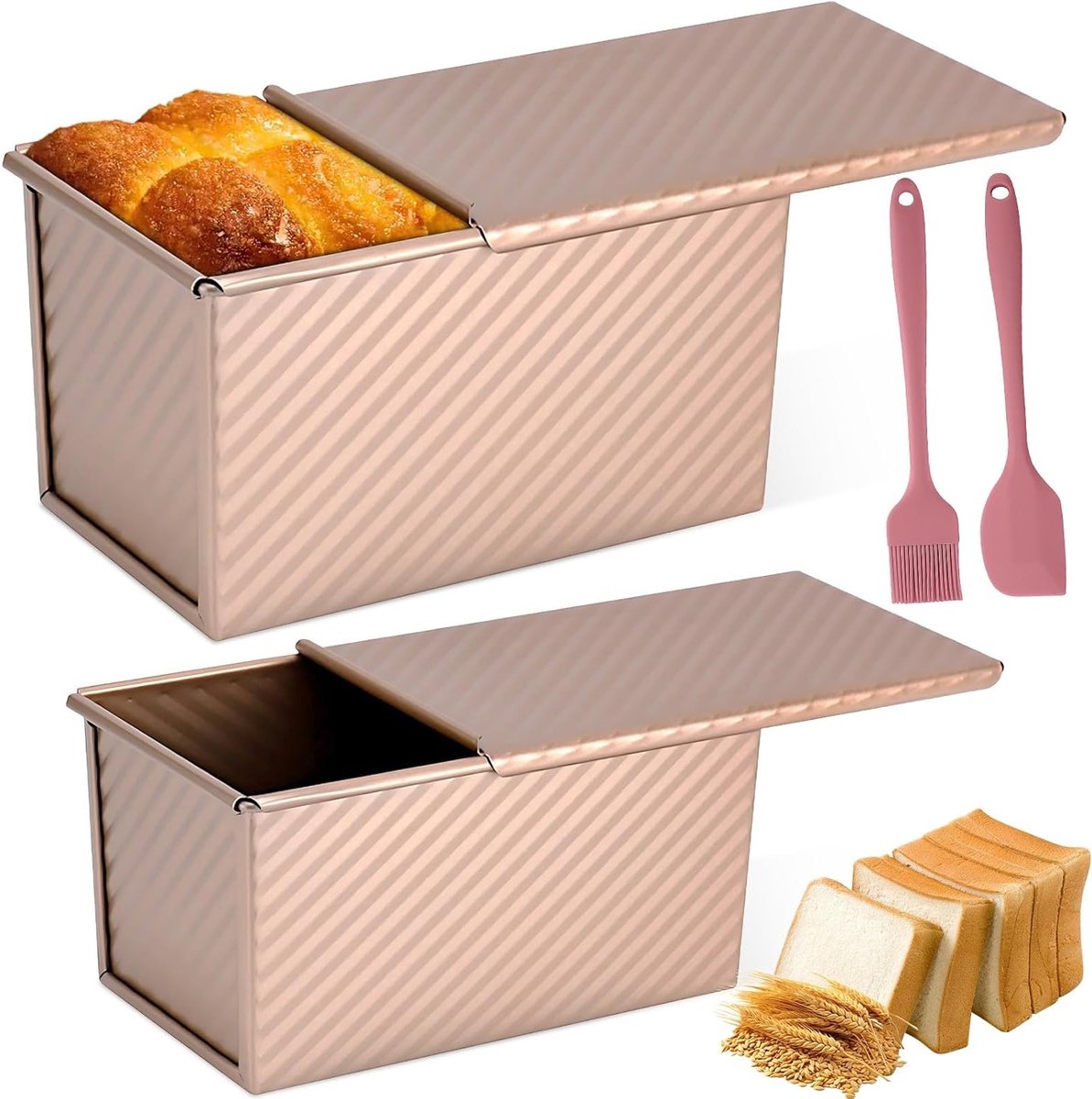 Set van 2 Mie Brood Bakvormen met Glijdend Deksel, Rechthoekige Toastvorm voor Zelfgemaakt Brood, Taarten en Sandwiches, Ideaal voor Bakken en Keukenaccessoires
