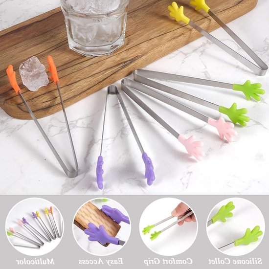 Mini Handtangen Set van 8 Stuks, Silicone en RVS Voedsel Tangen, Kleurrijke Kindertangen voor Koken, Barbecue en Buffet met Antislip Handgreep van Merkloos — afbeelding 5