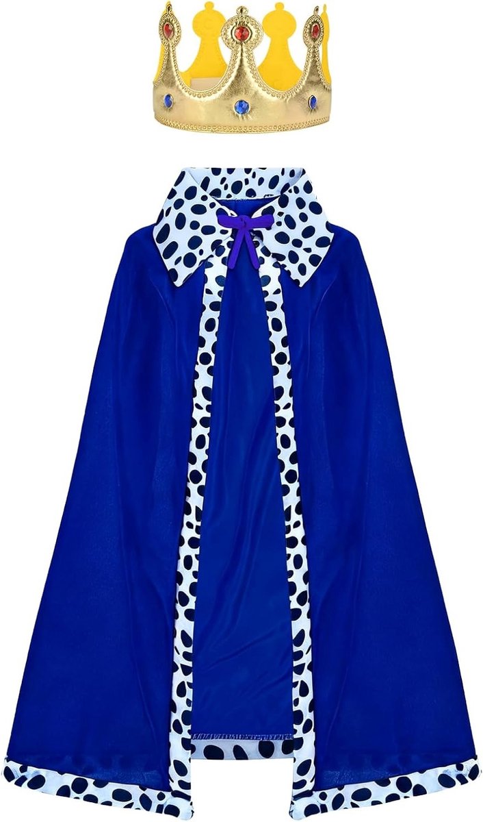 Middeleeuwse Cape met Kap voor Volwassenen en Kinderen, Koning en Koningin Kostuum voor Halloween, Kerst en Carnaval, Rood en Blauw, Feestoutfit voor Theatrale Evenementen