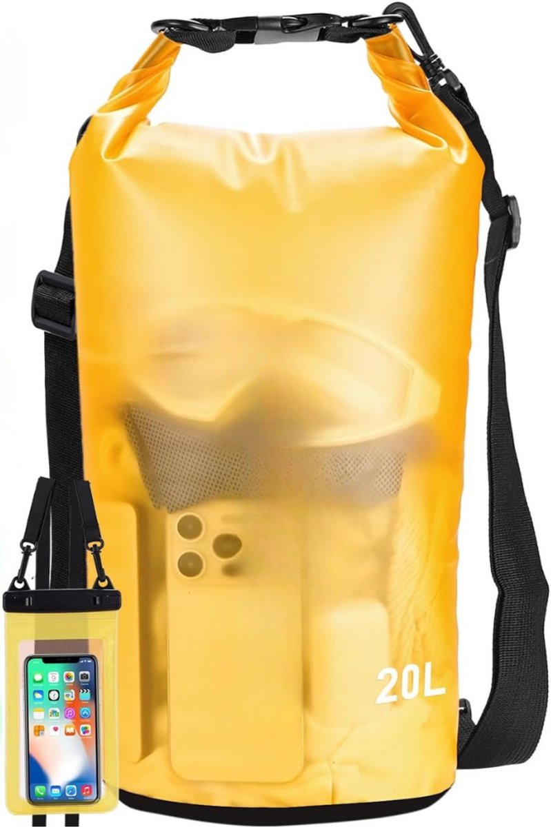 Drybag met Ajusteerbare Riem & Roltop Sluiting - Waterdichte Tas / Rugzak - Strandtas - Zwemtas - Wetbag - Droogtas - Outdoor Tas - PVC - 20L - Geel - van Imperatoris