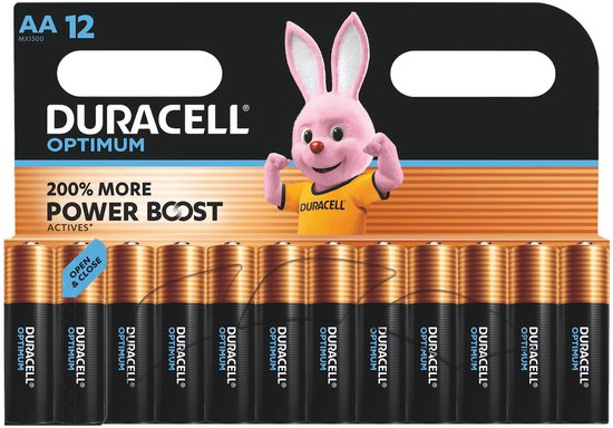 Piles alcalines AA Duracell Optimum, 1,5 V LR06 MX1500, 12 pièces