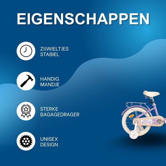Kinderfiets - Voor kinderen van 3-10 jaar - Met zijwieltjes, fietsmandje en bagagerek - Paars, 41 cm van Merkloos — afbeelding 5