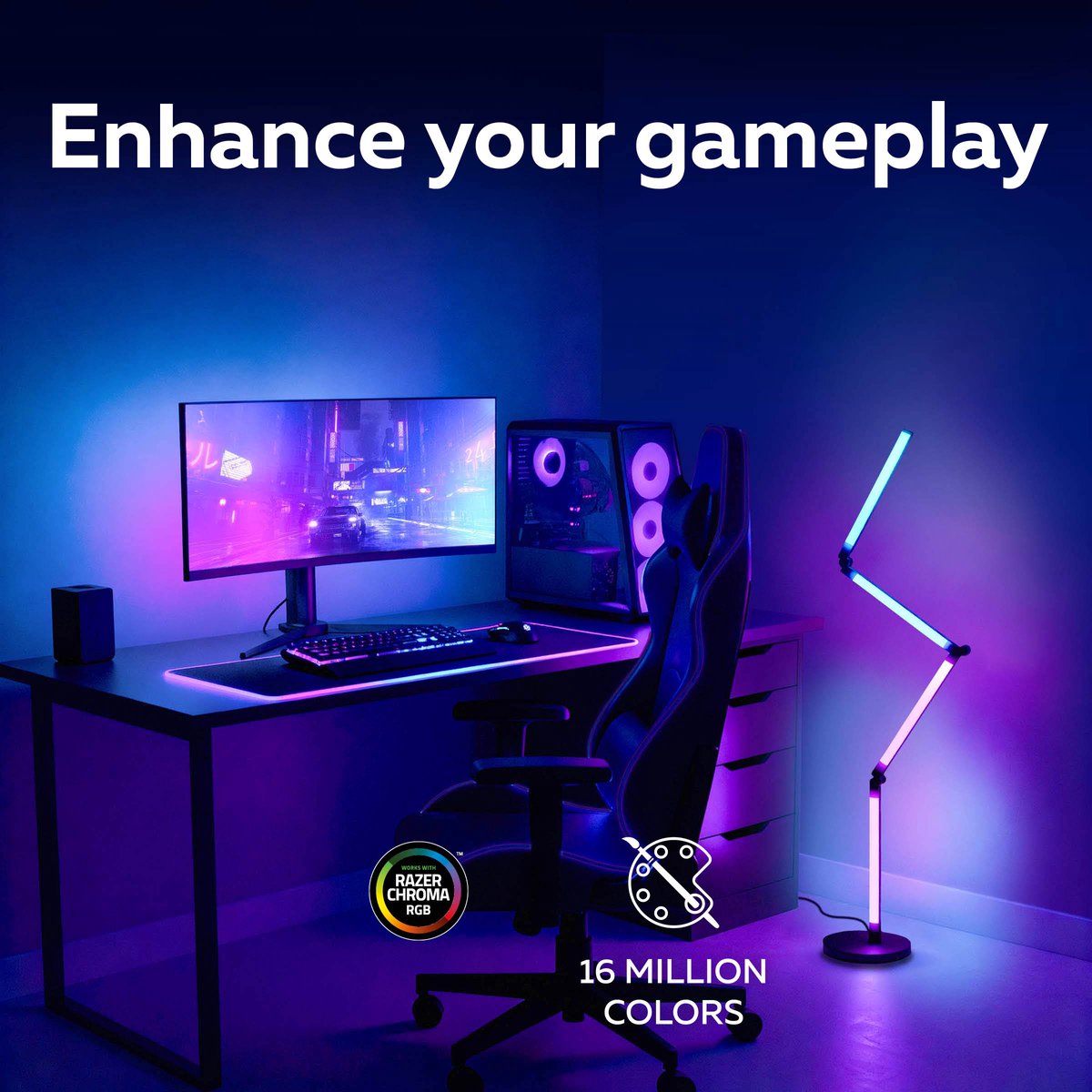 Calex Slimme LED Vloerlamp - Smart Wifi Hoeklamp - Staande Lamp - Sfeerverlichting Dimbaar RGB en Wit Licht - Bediening via App - 140cm thumbnail 8