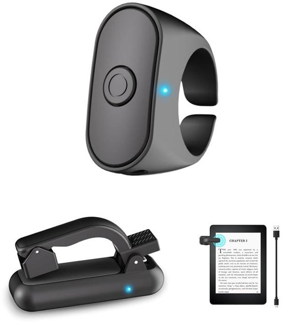 KZQ E-reader-pagina-omdraaier — Draadloze pagina-omdraaier — Afstandsbediening voor camera/camcorder — Compatibel met iPad, tablets en mobiele telefoons — Zwart