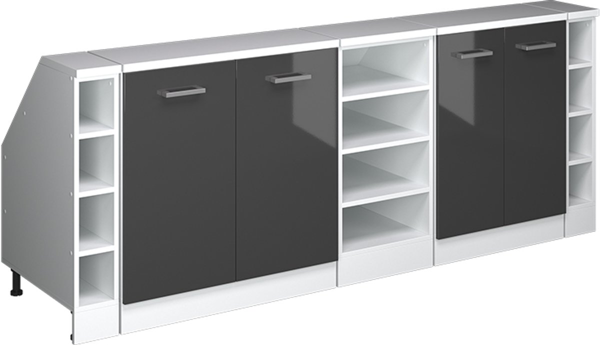 Vicco R-Line Keukenkast voor schuine wand – 210 cm Set van 5 kastrompen 60 cm diepte Antraciet Hoogglans Antraciet Hoogglans/Wit