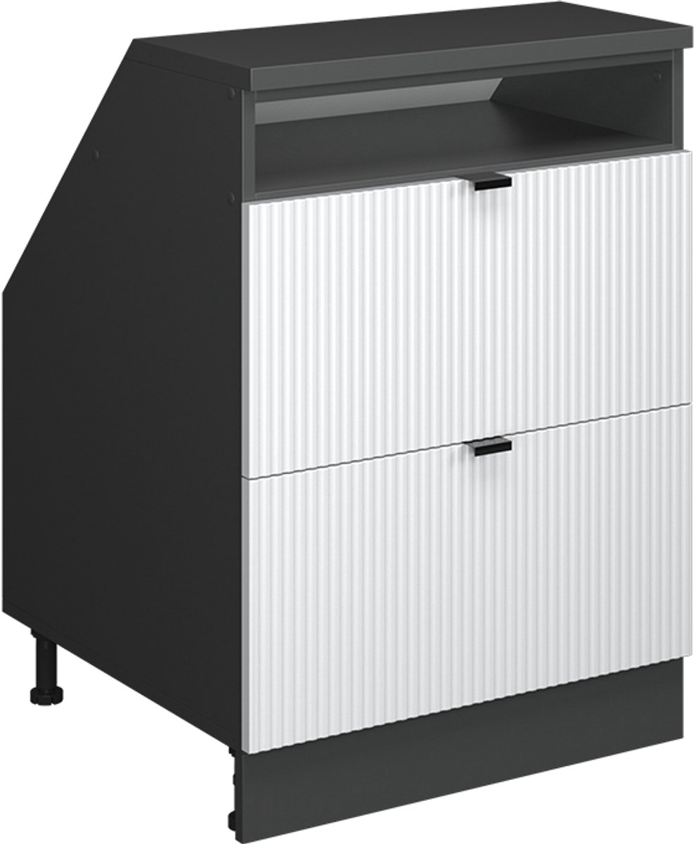 Vicco R-Line Keukenkast voor schuine wand – 60 cm met 2 laden, kastromp 60 cm diepte Witte golf Witte golf/Antraciet